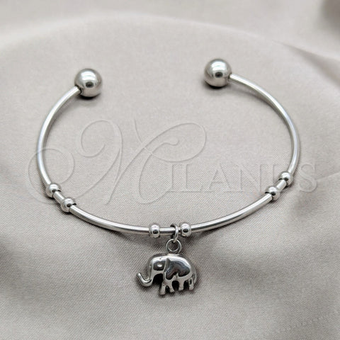 Stainless Steel Individual Bangle, Elephant Design, Polished, Steel Finish, 07.63.0208