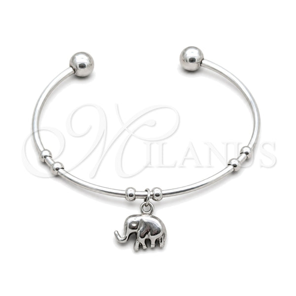 Stainless Steel Individual Bangle, Elephant Design, Polished, Steel Finish, 07.63.0208 (04 MM Thickness, One size fits all)