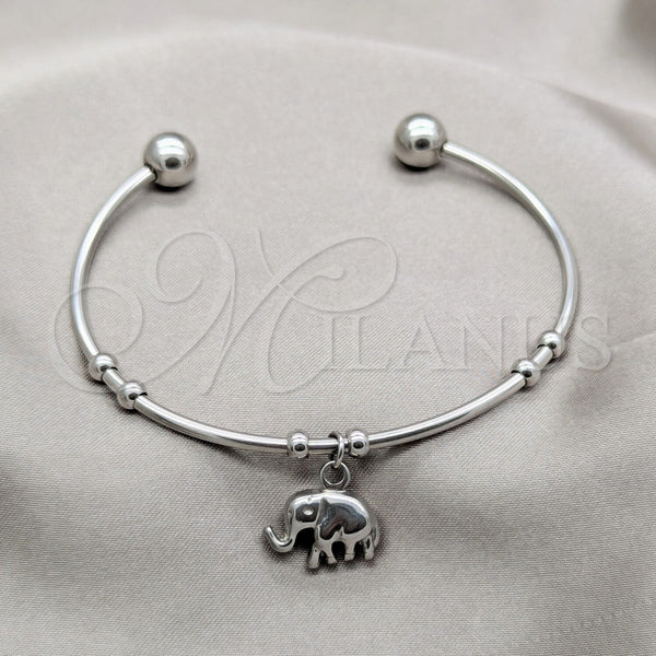 Stainless Steel Individual Bangle, Elephant Design, Polished, Steel Finish, 07.63.0208 (04 MM Thickness, One size fits all)
