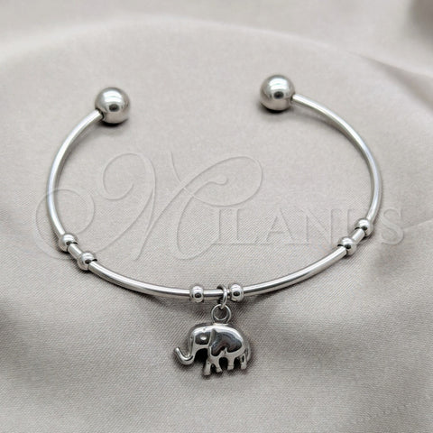 Stainless Steel Individual Bangle, Elephant Design, Polished, Steel Finish, 07.63.0208 (04 MM Thickness, One size fits all)