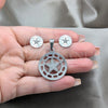 Stainless Steel Earring and Pendant Adult Set, Star Design, White Polished, Steel Finish, 10.63.0616