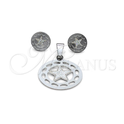 Stainless Steel Earring and Pendant Adult Set, Star Design, White Polished, Steel Finish, 10.63.0616 for wholesale, main product view