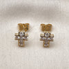 Oro Laminado Stud Earring, Gold Filled Style Cross Design, with White Cubic Zirconia, Polished, Golden Finish, 02.156.0734