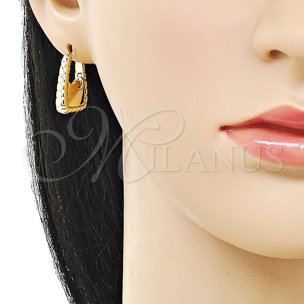 Gold Filled Hoop Earrings — Huggie Hoop Purse and Lock Design Polished 02. — alternate product view — SKU 160930 | Oro Laminado aretes de aro — Huggie Hoop Purse and Lock diseño pulido 02. — SKU 160930