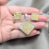 Stainless Steel Earring and Pendant Adult Set, Flower and Diamond Design, Polished, Golden Finish, 10.63.0620