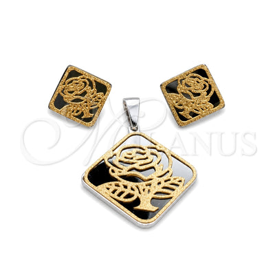 Stainless Steel Earring and Pendant Adult Set, Flower and Diamond Design, Polished, Golden Finish, 10.63.0620 for wholesale, main product view