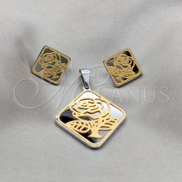Stainless Steel Ring — Earring and Pendant Adult Set Flower and Diamond — main product view — SKU 160939 | Acero Inoxidable anillo — Earring and Pendant Adult Set flor and Diamond — SKU 160939