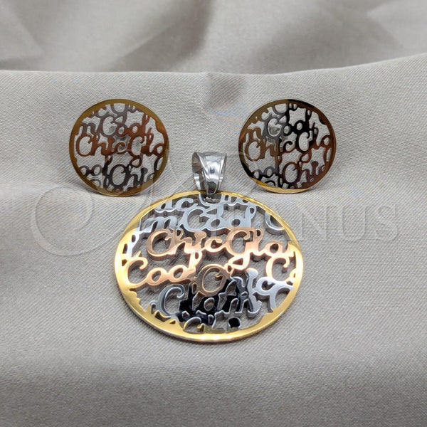 Stainless Steel Earring and Pendant Adult Set, Polished, Steel Finish, 10.63.0619