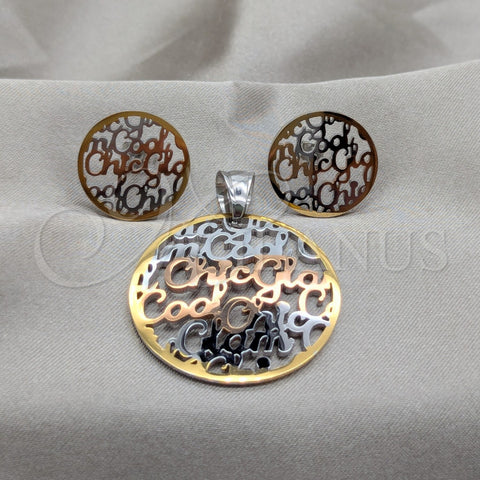 Stainless Steel Earring and Pendant Adult Set, Polished, Steel Finish, 10.63.0619