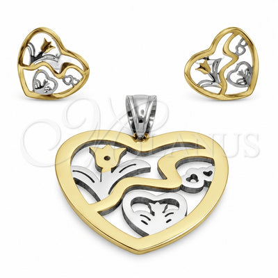 Stainless Steel Earring and Pendant Adult Set, Heart and Flower Design, Polished, Steel Finish, 10.63.0621 for wholesale, main product view