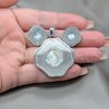 Stainless Steel Earring and Pendant Adult Set, Four-leaf Clover Design, White Enamel Finish, Steel Finish, 10.63.0623
