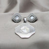 Stainless Steel Earring and Pendant Adult Set, Four-leaf Clover Design, White Enamel Finish, Steel Finish, 10.63.0623