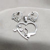 Stainless Steel Earring and Pendant Adult Set, Butterfly and Heart Design, with White Crystal, White Polished, Steel Finish, 10.63.0624