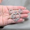 Stainless Steel Earring and Pendant Adult Set, Butterfly and Heart Design, with White Crystal, White Polished, Steel Finish, 10.63.0624