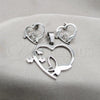 Stainless Steel Earring and Pendant Adult Set, Butterfly and Heart Design, with White Crystal, White Polished, Steel Finish, 10.63.0624