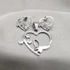 Stainless Steel Earring and Pendant Adult Set, Butterfly and Heart Design, with White Crystal, White Polished, Steel Finish, 10.63.0624