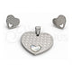 Stainless Steel Earring and Pendant Adult Set, Heart Design, White Enamel Finish, Steel Finish, 10.63.0630