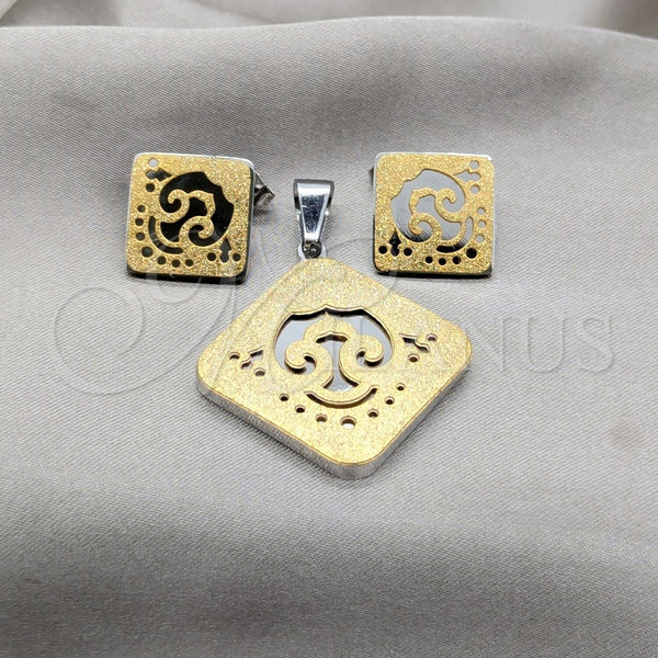 Stainless Steel Earring and Pendant Adult Set, White Polished, Steel Finish, 10.63.0627