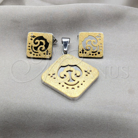 Stainless Steel Earring and Pendant Adult Set, White Polished, Steel Finish, 10.63.0627