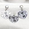 Stainless Steel Earring and Pendant Adult Set, Heart and Flower Design, White Polished, Steel Finish, 10.63.0628