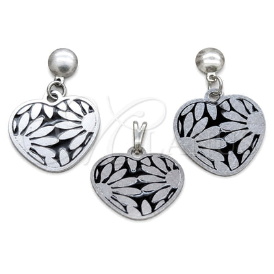 Stainless Steel Earring and Pendant Adult Set, Heart and Flower Design, White Polished, Steel Finish, 10.63.0628 for wholesale, main product view