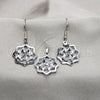 Stainless Steel Earring and Pendant Adult Set, Flower Design, White Polished, Steel Finish, 10.63.0630