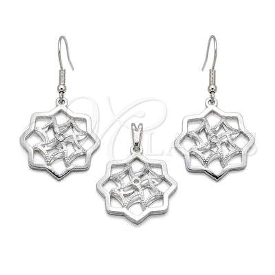 Stainless Steel Earring and Pendant Adult Set, Flower Design, White Polished, Steel Finish, 10.63.0630 for wholesale, main product view