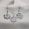 Stainless Steel Earring and Pendant Adult Set, Flower Design, White Polished, Steel Finish, 10.63.0630