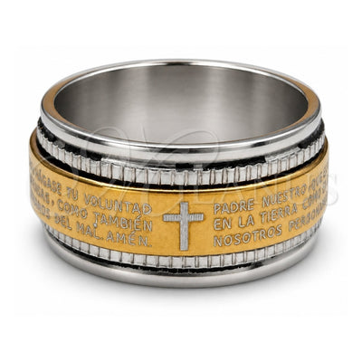 Stainless Steel Mens Ring, Cross and Double Design, Polished, Two Tone, 01.63.0642.07 (Size 7)