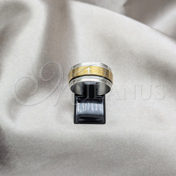 Stainless Steel Mens Ring, Cross and Double Design, Polished, Two Tone, 01.63.0642.07 (Size 7)