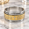 Stainless Steel Mens Ring, Cross and Double Design, Polished, Two Tone, 01.63.0642.08 (Size 8)