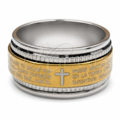 Stainless Steel Mens Ring, Cross and Double Design, Polished, Two Tone, 01.63.0642.08 (Size 8) for wholesale, main product view