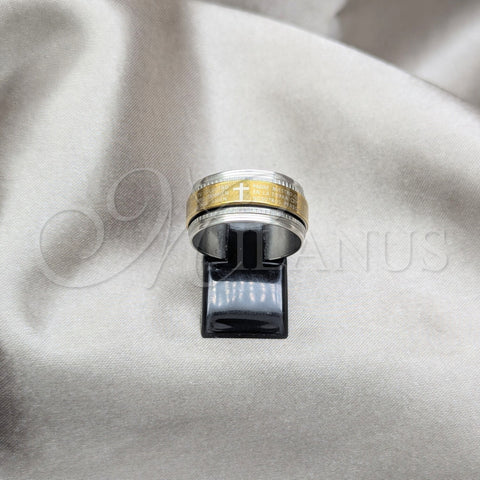 Stainless Steel Mens Ring, Cross and Double Design, Polished, Two Tone, 01.63.0642.08 (Size 8)