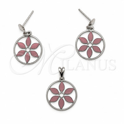 Stainless Steel Earring and Pendant Adult Set, Flower Design, White Polished, Steel Finish, 10.63.0632 for wholesale, main product view