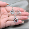 Stainless Steel Earring and Pendant Adult Set, Star Design, White Polished, Steel Finish, 10.63.0633