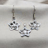 Stainless Steel Earring and Pendant Adult Set, Star Design, White Polished, Steel Finish, 10.63.0633