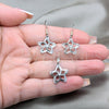Stainless Steel Earring and Pendant Adult Set, Star Design, White Polished, Steel Finish, 10.63.0633