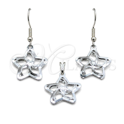 Stainless Steel Earring and Pendant Adult Set, Star Design, White Polished, Steel Finish, 10.63.0633 for wholesale, main product view