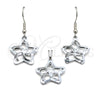 Stainless Steel Earring and Pendant Adult Set, Star Design, White Polished, Steel Finish, 10.63.0633