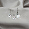 Stainless Steel Earring and Pendant Adult Set, Flower Design, Red Enamel Finish, Steel Finish, 10.63.0636