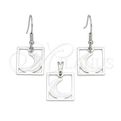 Stainless Steel Earring and Pendant Adult Set, Moon Design, White Enamel Finish, Steel Finish, 10.63.0637 for wholesale, main product view