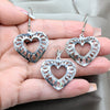 Stainless Steel Earring and Pendant Adult Set, Heart Design, White Polished, Steel Finish, 10.63.0637