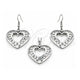 Stainless Steel Earring and Pendant Adult Set, Heart Design, White Polished, Steel Finish, 10.63.0637