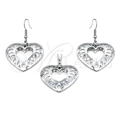 Stainless Steel Earring and Pendant Adult Set, Heart Design, White Polished, Steel Finish, 10.63.0637 for wholesale, main product view