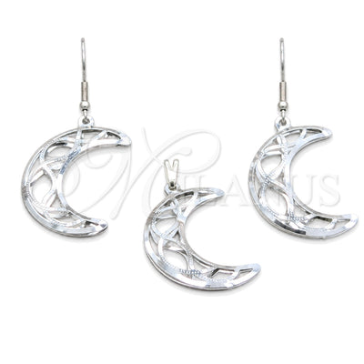 Stainless Steel Earring and Pendant Adult Set, Moon Design, White Polished, Steel Finish, 10.63.0638 for wholesale, main product view