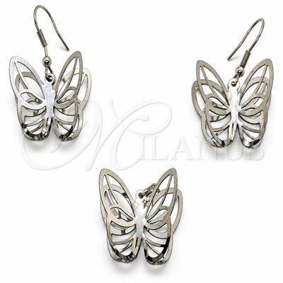 Stainless Steel Earring and Pendant Adult Set, Butterfly Design, White Polished, Steel Finish, 10.63.0639 for wholesale, main product view