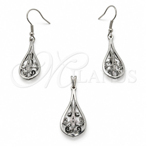 Stainless Steel Earring and Pendant Adult Set, White Polished, Steel Finish, 10.63.0640