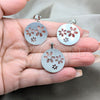 Stainless Steel Earring and Pendant Adult Set, Flower Design, White Polished, Steel Finish, 10.63.0642