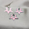 Stainless Steel Earring and Pendant Adult Set, Star Design, Pink Enamel Finish, Steel Finish, 10.63.0643