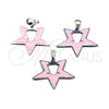 Stainless Steel Earring and Pendant Adult Set, Star Design, Pink Enamel Finish, Steel Finish, 10.63.0643